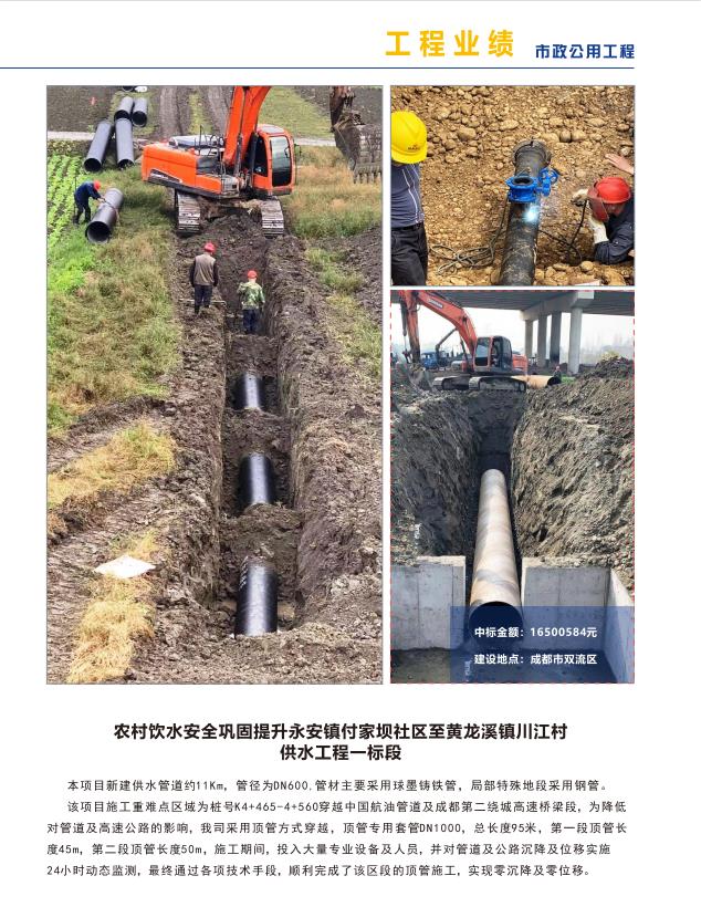 农村饮水安全巩固提升永安镇付家坝社区至黄龙溪镇川江村 供水工程一标段